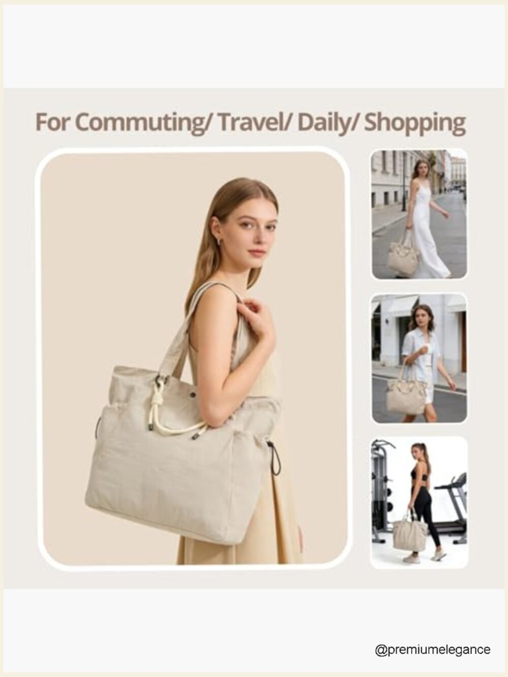 Lightweight Nylon Tote Bag 17.6L Large Capacity Laptop Bag Travel Work Gym - Picture 5 of 7